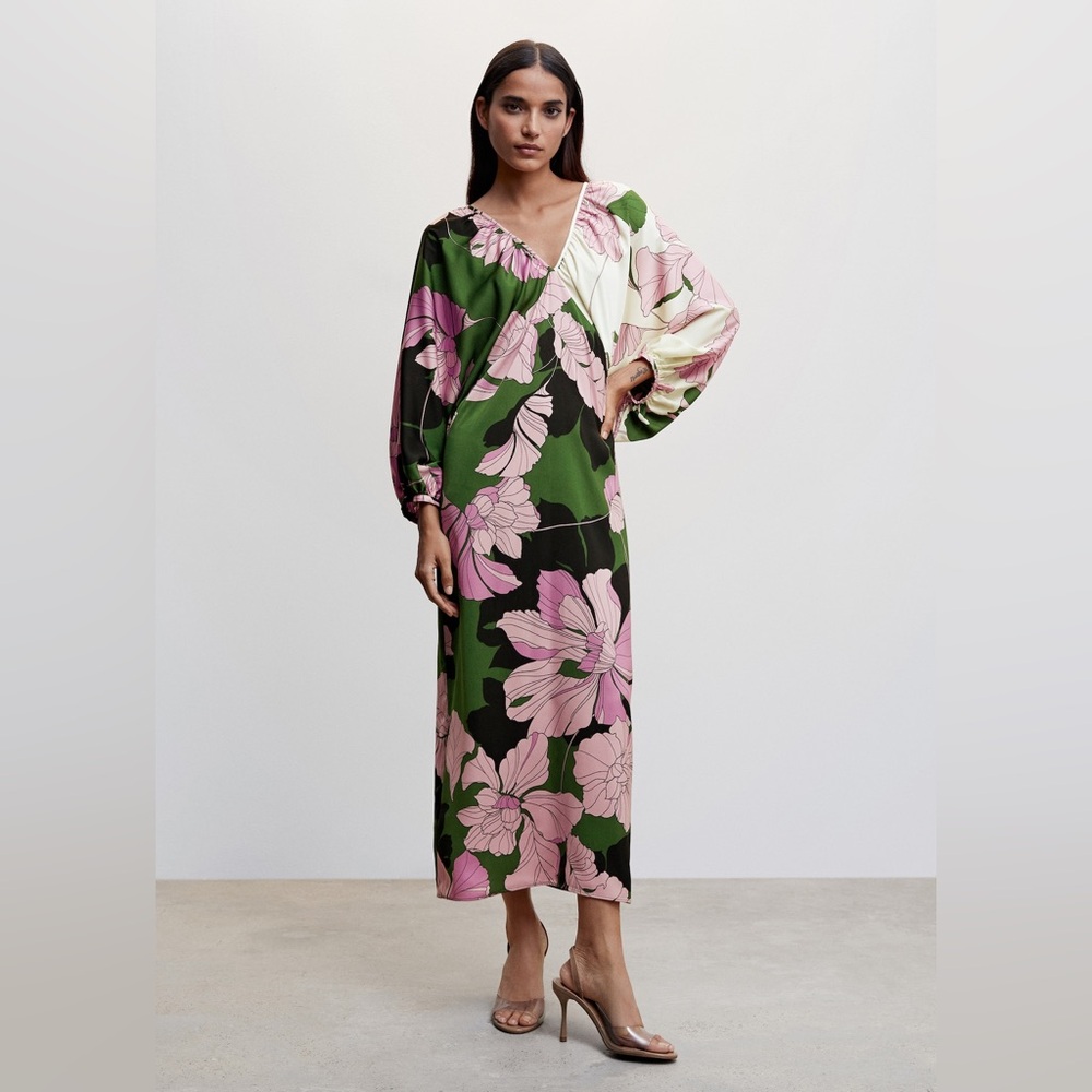 Mango Floral Print Midi Dress – Size M / 6 – Flowy Feminine Chic